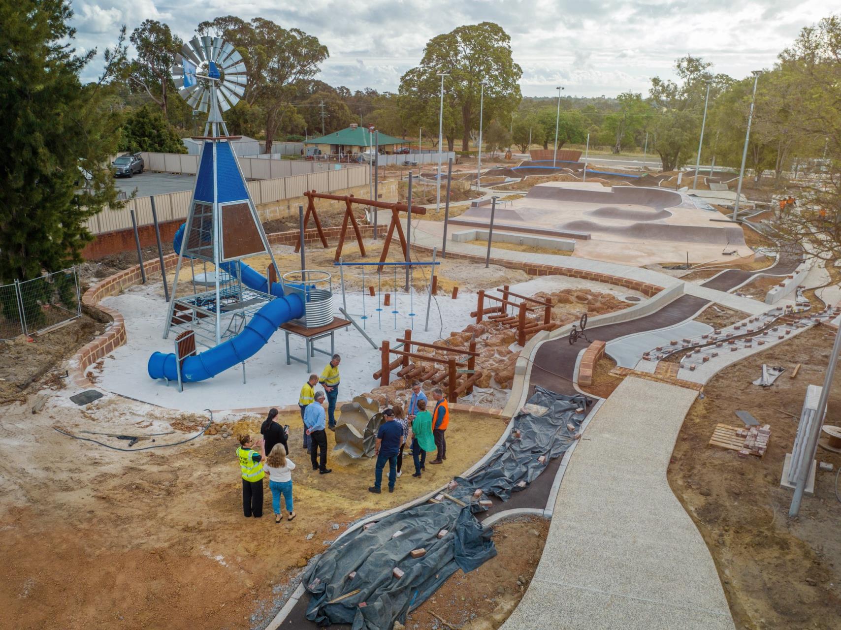 Overhead view of Railside Park under construction