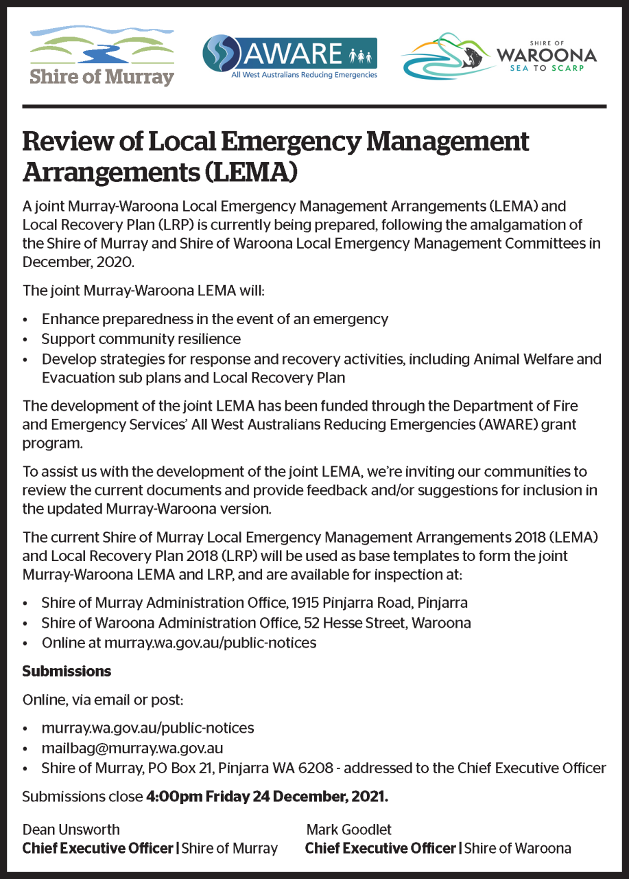 Review of Local Emergency Management  Arrangements (LEMA)