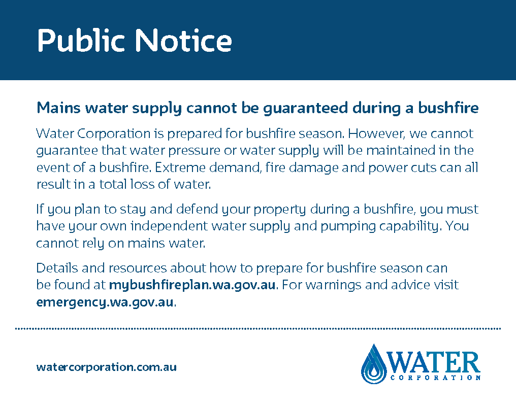 Water supply in a bushfire